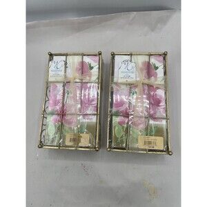 2 October Hill Home Vintage Floral Bathroom Hand  Napkins & Napkin Holder NWT